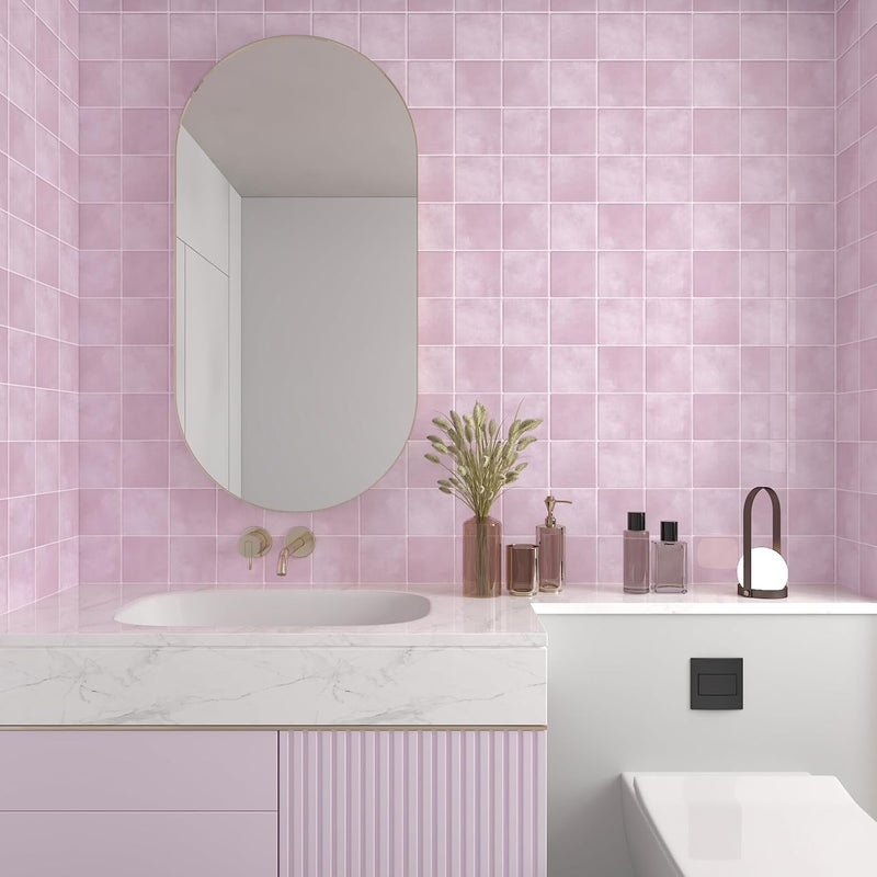 CHIHUT 16 Sheets Pink Marble Square Peel and Stick Backsplash Tiles for Kitchen Bathroom Adhesive Stick on Back Splash Tiles for RV 12''x12'' Removable Waterproof Wall Tile for Laundry Room Basement - Image 3